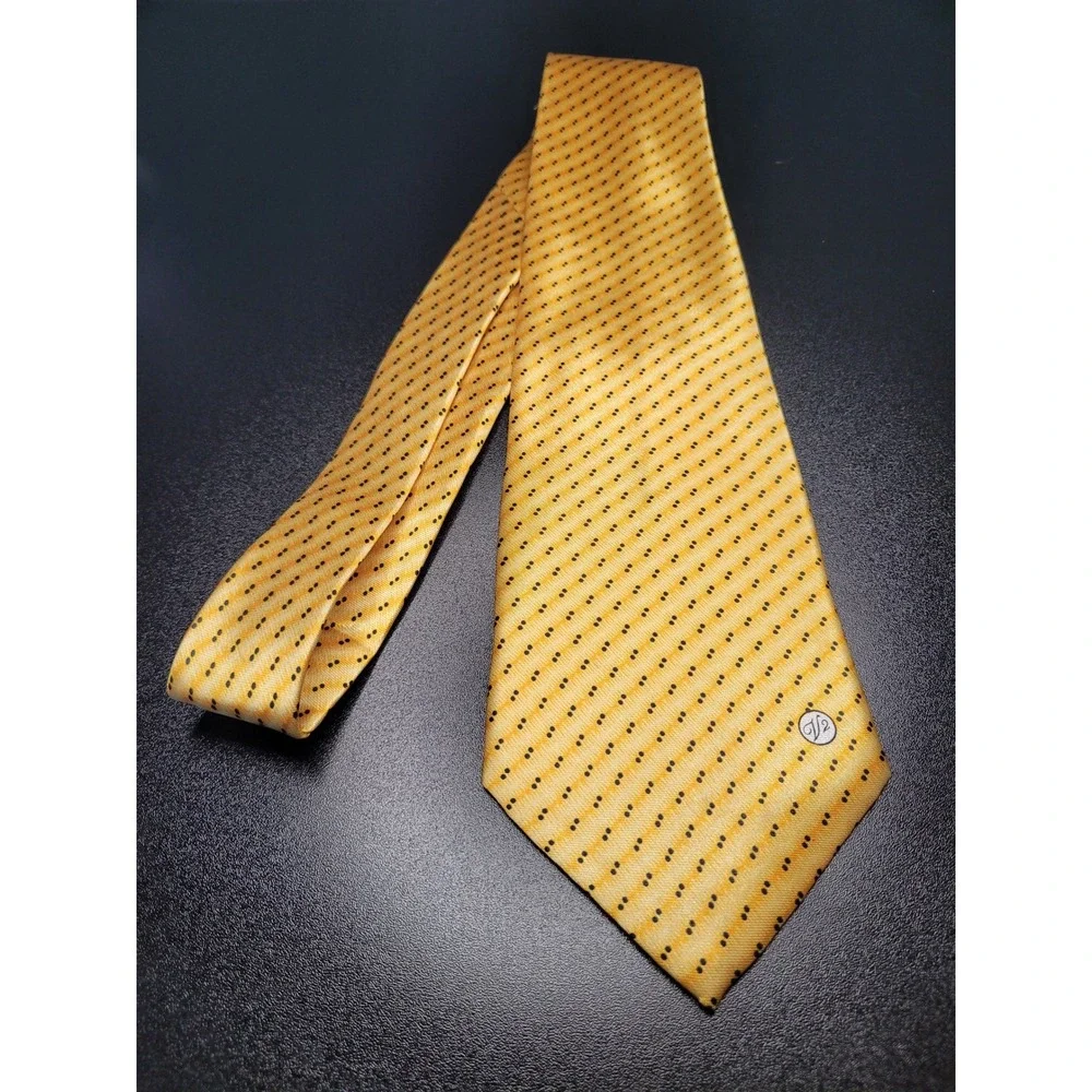 Versace Men's Necktie Yellow Dotted Stripe Silk 4